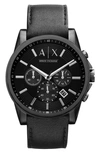 Armani Exchange Chronograph Leather Strap Watch In Black