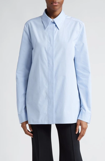 Jil Sander Stripe Button Down Monogram Shirt In 494-sunny Sky
