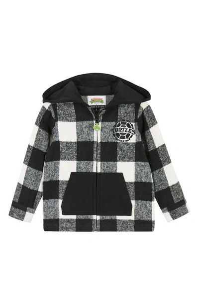 Andy & Evan Kids' X Teenage Mutant Ninja Turtles® Check Embroidered Hooded Shacket In Black Check