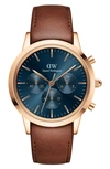 Daniel Wellington Men's Iconic Chronograph Saint Mawes Brown Leather Watch 42mm In Rose_gold