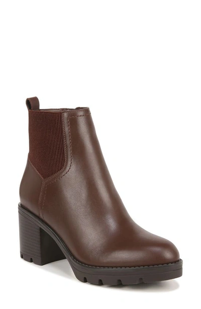 Naturalizer Verney Block Heel Waterproof Bootie In Chocolate Leather Brown