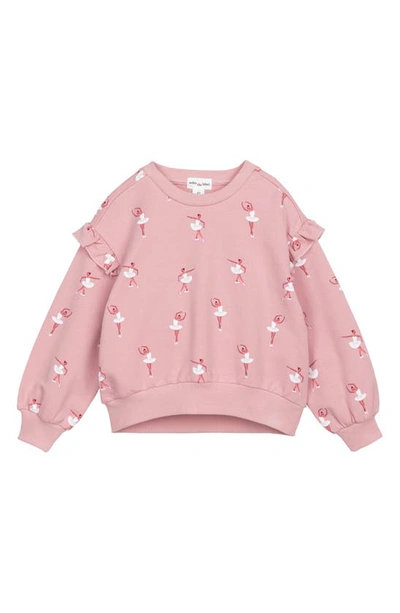Miles The Label Babies' Ballerina Print Ruffle Shoulder French Terry Sweatshirt In Pink