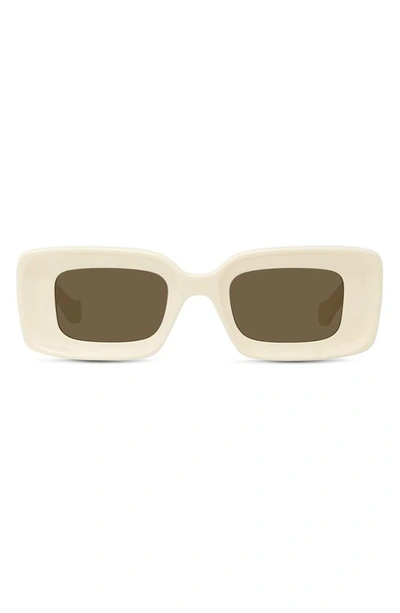 Loewe Chunky Anagram 46mm Rectangular Sunglasses In Ivory/brown Solid