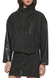 DKNY BOUCLÉ TWEED & FAUX LEATHER JACKET