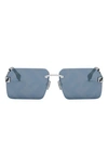 Fendi The  Sky 59mm Geometric Sunglasses In Shiny Palladium / Blu Mirror