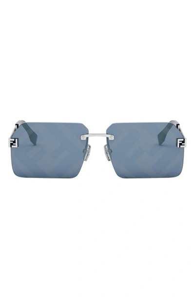 Fendi The  Sky 59mm Geometric Sunglasses In Shiny Palladium / Blu Mirror