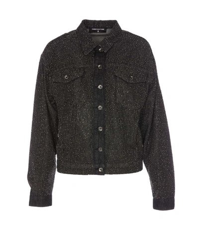 Patrizia Pepe Crystal-embellished Denim Jacket In Black