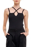 Endless Rose Strap Detail Fitted Knit Top In Black
