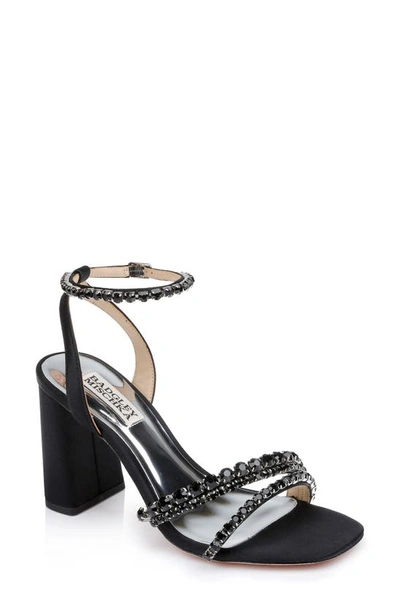 Badgley Mischka Feisty Ankle Strap Sandal In Black Satin