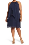 Sl Fashions Split Front Chiffon Beaded Dress In Navy