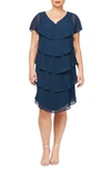 Slny Georgette Tiered Chiffon Dress In Navy