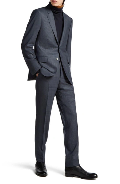 Zegna Prince Of Wales Centoventimila Wool Suit In Light Blue/blue
