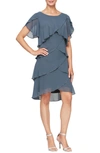 Sl Fashions Beaded Tiered Chiffon Sheath Dress In Ste