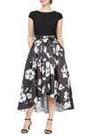 Sl Fashions Floral High-low Cocktail Dress In Black Ivory