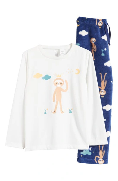 Nordstrom Kids' Slumberkins Two-piece Pajamas In White- Blue Slumberkins Sloth