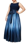 Sl Fashions Ombre Satin Bow Sash Gown In Blue