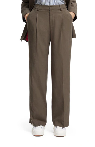 Scotch & Soda Drapey Wide Leg Trousers In Brown