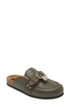 Jw Anderson Punk Loafer Mule In Green Khaki Leather