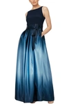 Sl Fashions Ombre Satin Bow Sash Gown In Blue
