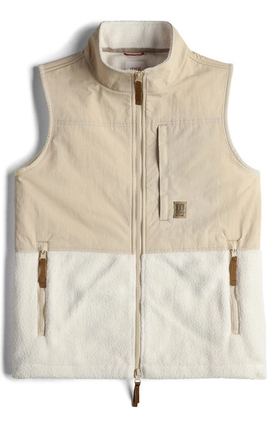 Topo Designs Subalpine Water-resistant Vest With High Pile Fleece Trim In Natural/ Sand