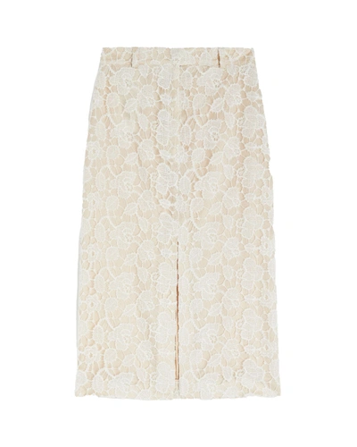 Rochas Pencil Skirt In Embroidery In White