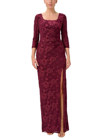 Adrianna Papell Womens Velvet Burnout Evening Dress In Red