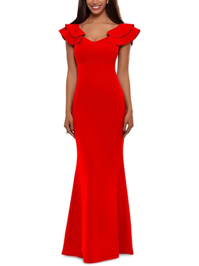 Betsy & Adam Womens Knit Ruffled Evening Dress In Red