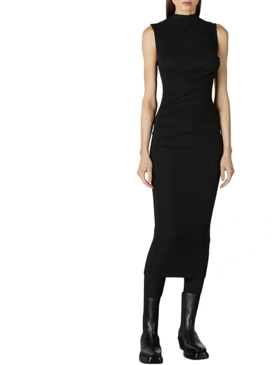 Enza Costa Silk Ribbed Sleeveless Twist Midi Dress In Black
