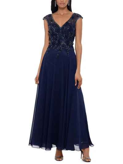 Xscape Womens Mesh Embellished Evening Dress In Blue