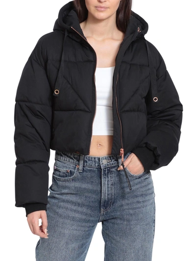 Avec Les Filles Womens Quilted Cropped Puffer Jacket In Black
