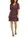 TAYLOR PETITES WOMENS DITSY-PRINT SMOCKED FIT & FLARE DRESS