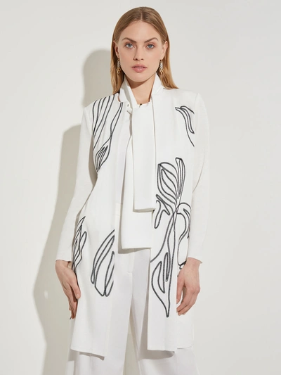 Misook Abstract Embroidered Side-slit Jacket In White