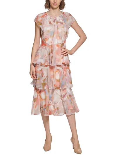 Calvin Klein Womens Printed Tea Midi Dress In Multi