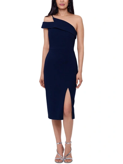 Xscape Womens Knit One Shoulder Midi Dress In Blue