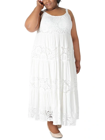 Signature By Robbie Bee Plus Womens Lace Sleeveless Maxi Dress In White