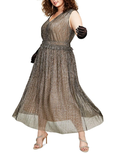 Taylor Plus Womens Chiffon Crinkle Evening Dress In Grey