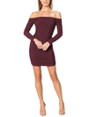 DRESS THE POPULATION WOMENS RUCHED MINI BODYCON DRESS