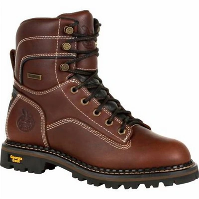 GEORGIA BOOT WOMEN'S AMP LT LOGGER WOMEN'S WATERPROOF LOW HEEL LOGGER BOOT - WIDE WIDTH IN BROWN