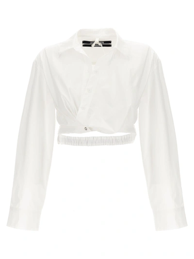 Jacquemus La Chemise Bahia Cotton-blend Cropped Top In White