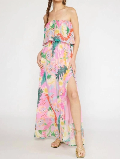 Entro Away We Go Patterned Maxi Dress In Pink Floral