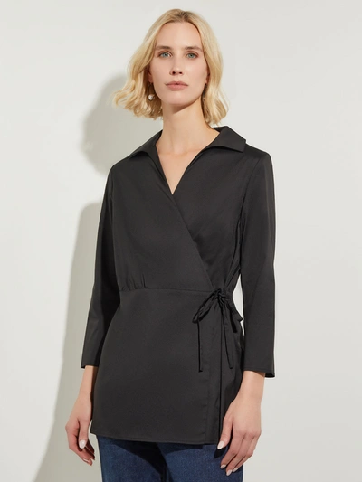 Misook Side Tie Poplin Shirt In Black