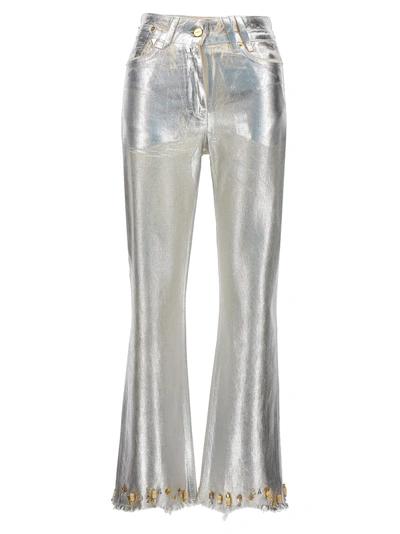 Jacquemus Le De Nimes Court Articha Metalic Jeans In Silver