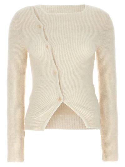 Jacquemus White Le Chouchou 'la Maille Pau' Cardigan In Ivory