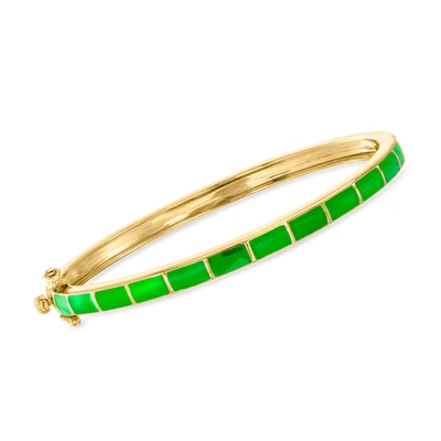 Ross-simons Green Enamel Striped Bangle Bracelet In 18kt Gold Over Sterling
