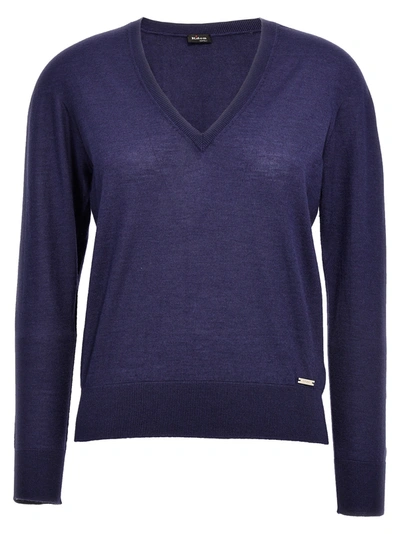 Kiton V-neck Ribbed Sweater Long Sleeves In Blue