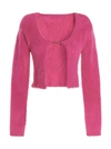 Jacquemus Gold Toned Logo Charm Cropped Cardigan In Fuchsia