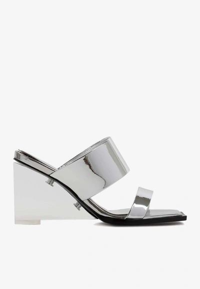 Alexander Mcqueen 75 Double-strap Wedge Sandals In Metallic