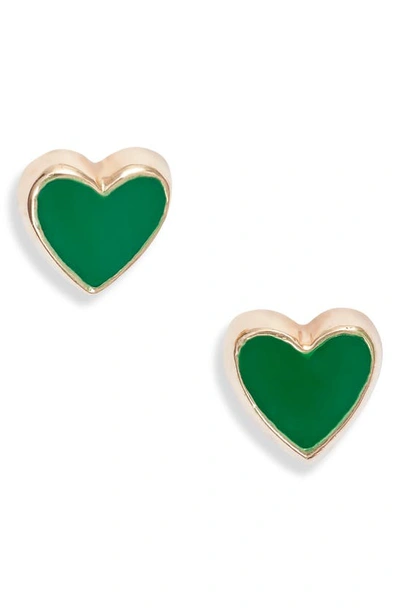 Anzie Enamel Heart Stud Earrings In Green