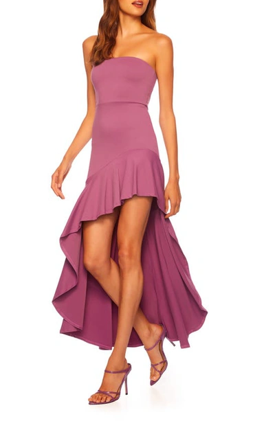 Susana Monaco Asymmetric Ruffle Hem Strapless Dress In Grape Jam