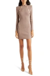Retroféte Aislinn Metallic Mock Neck Long Sleeve Sweater Minidress In Metallic Satellite